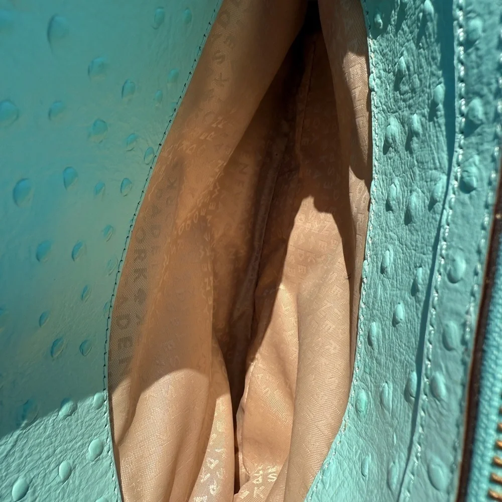 Kate Spade Robins Egg Blue Ostrich Design Embossed Leather W Bow Handbag 11x8 In